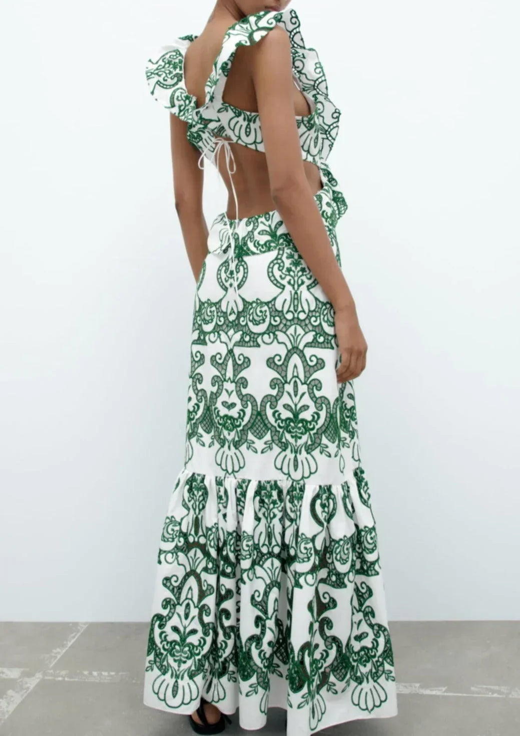 Women's Wedding Guest Maxi Dress with Floral Print and Open Back