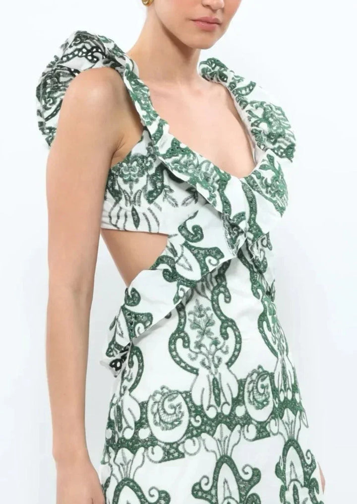 Women's Wedding Guest Maxi Dress with Floral Print and Open Back