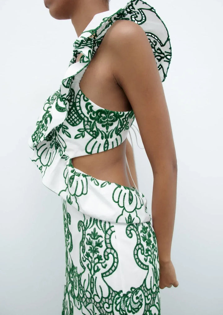 Women's Wedding Guest Maxi Dress with Floral Print and Open Back