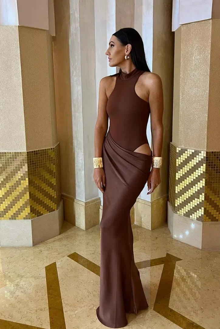 Women's Evening Maxi Dress with Halter Neck and Open Back