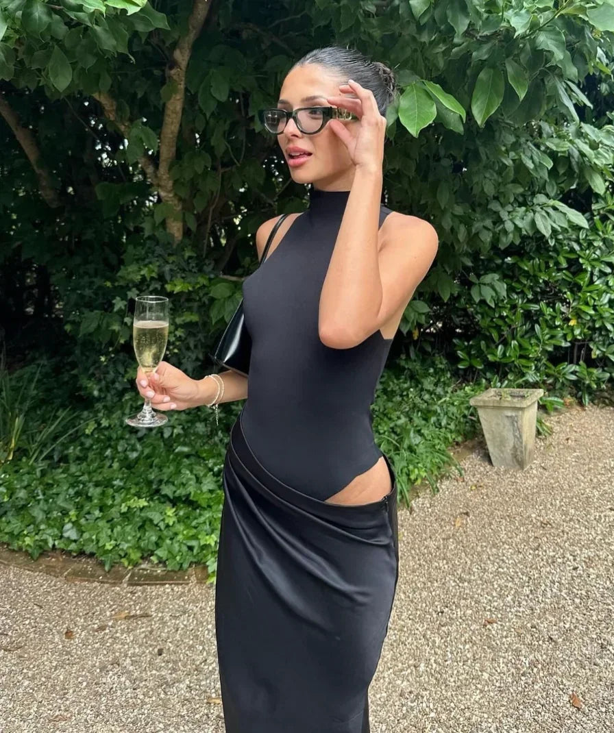 Women's Evening Maxi Dress with Halter Neck and Open Back
