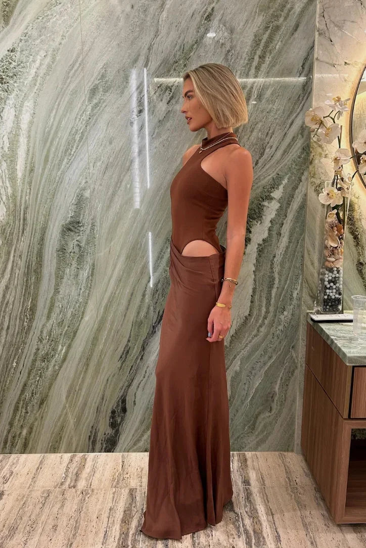 Women's Evening Maxi Dress with Halter Neck and Open Back