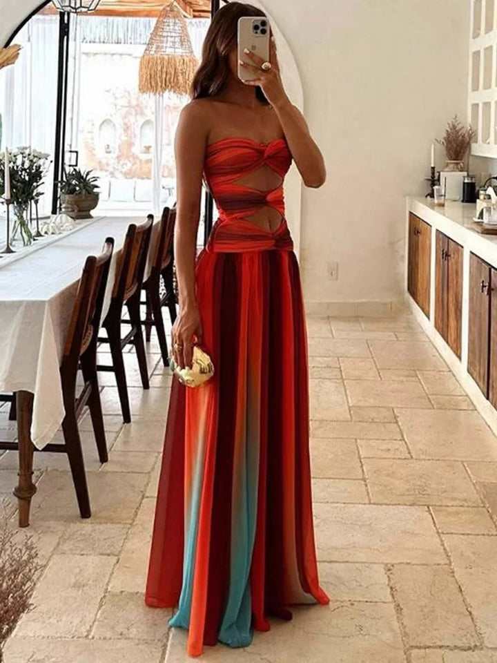Women's Evening Maxi Dress with Strapless Bandeau and Cut Out Detail