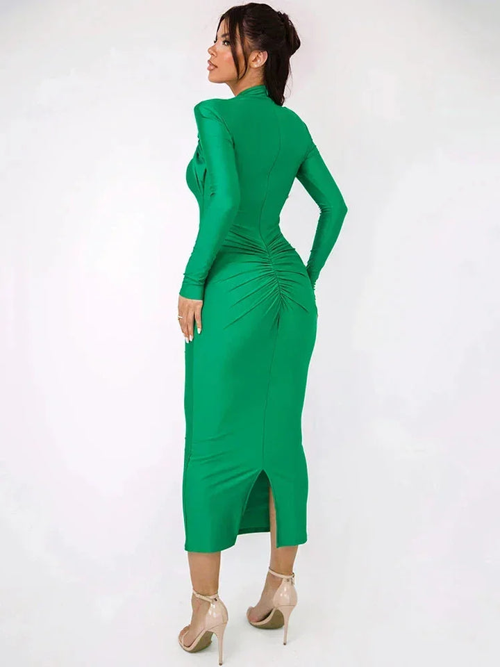 Women's Cut Out Maxi Dress with High Neck and Long Sleeves