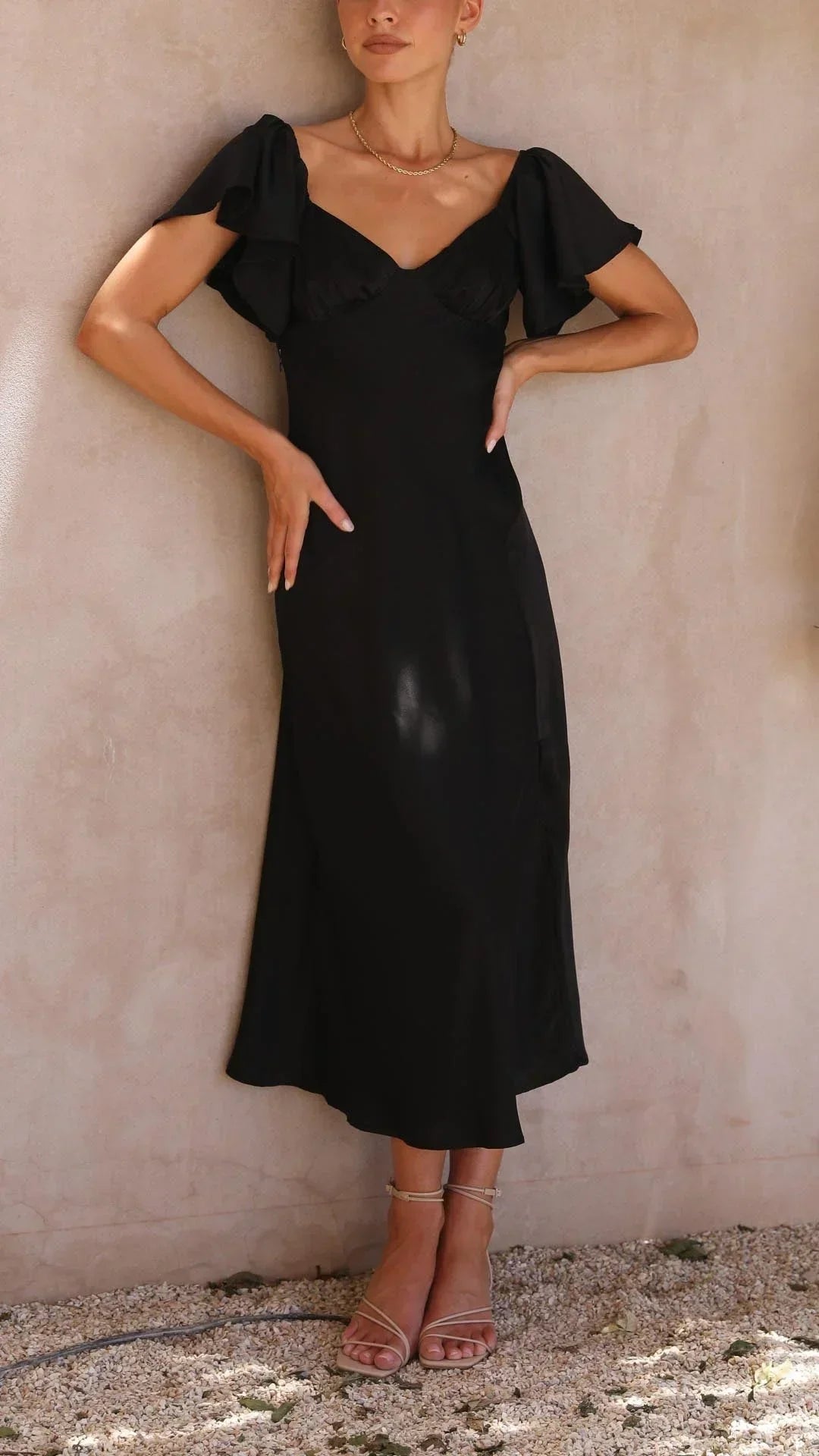 Women's Occasion Midi Dress with Bardot Neckline and Side Split