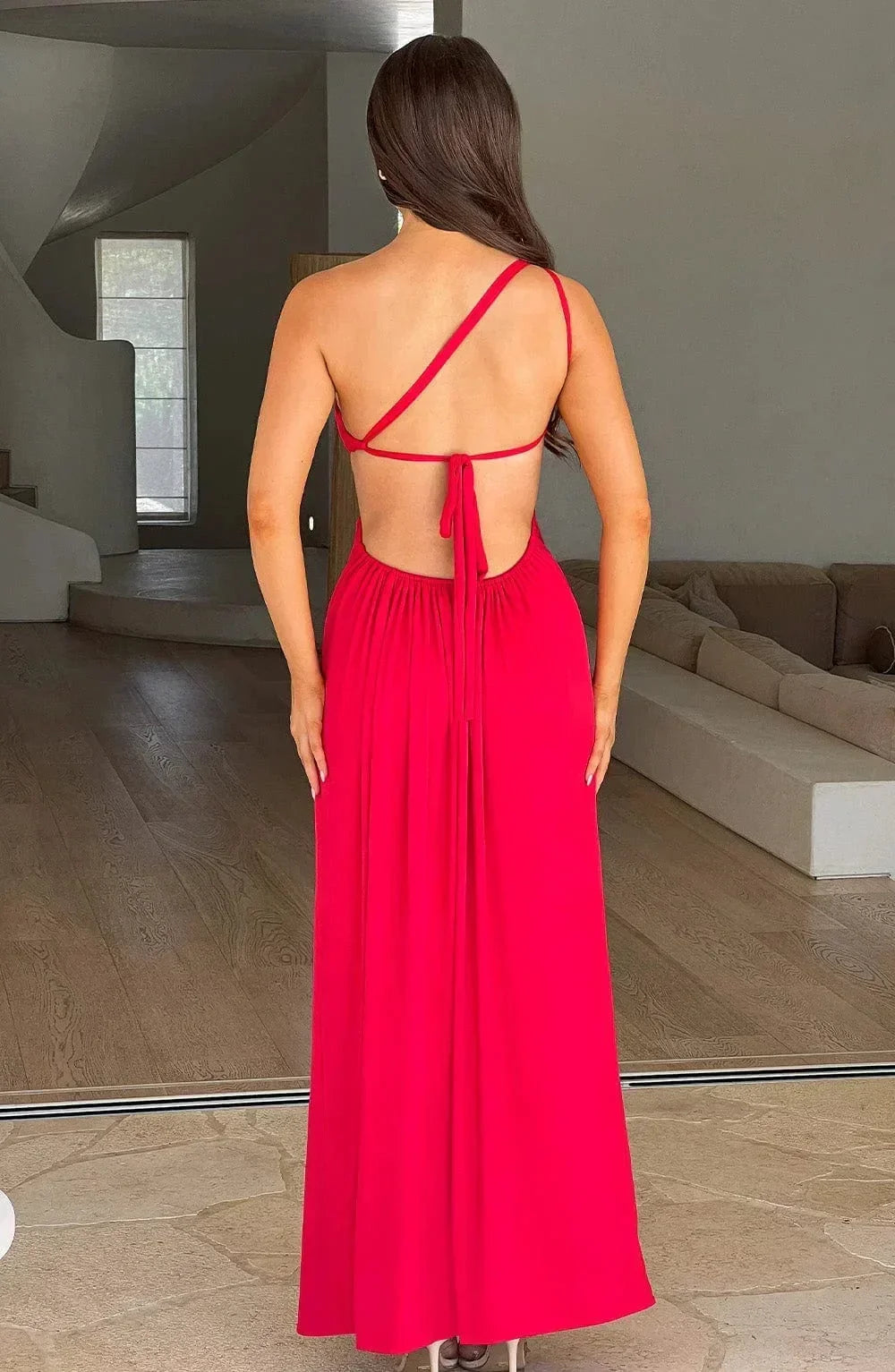 Women's Evening Maxi Dress with One Shoulder Neckline and High Split