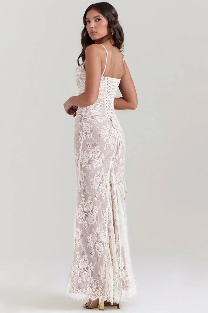 Women's Evening Maxi Dress with Lace Detail and Long Sleeves