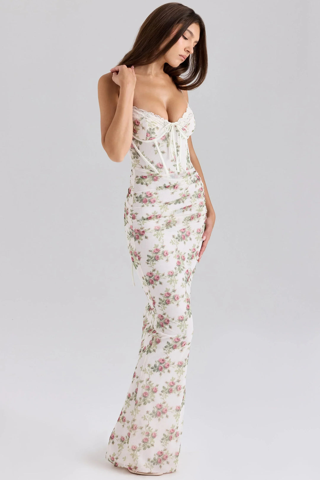 Women's Wedding Guest Maxi Dress with Sweetheart Neckline and Floral Print