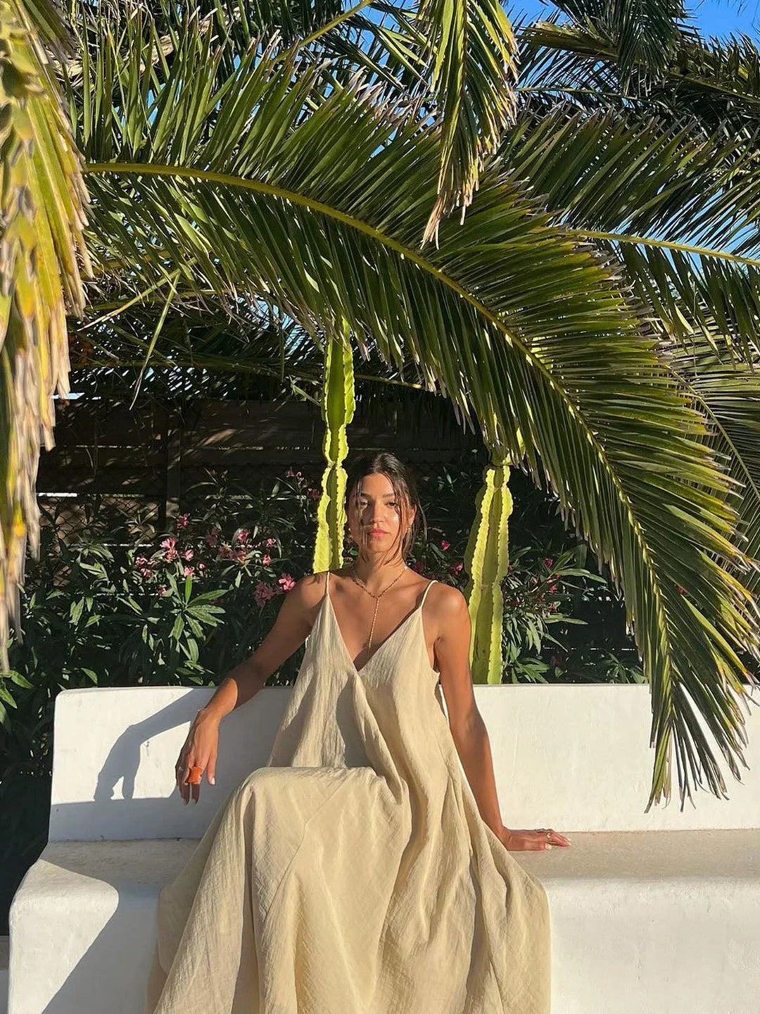 Women's Halter Neck Maxi Dress with Open Back and Flared Skirt