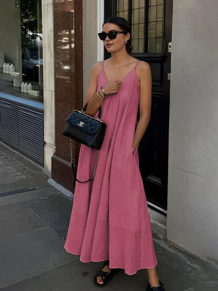 Women's Halter Neck Maxi Dress with Open Back and Flared Skirt