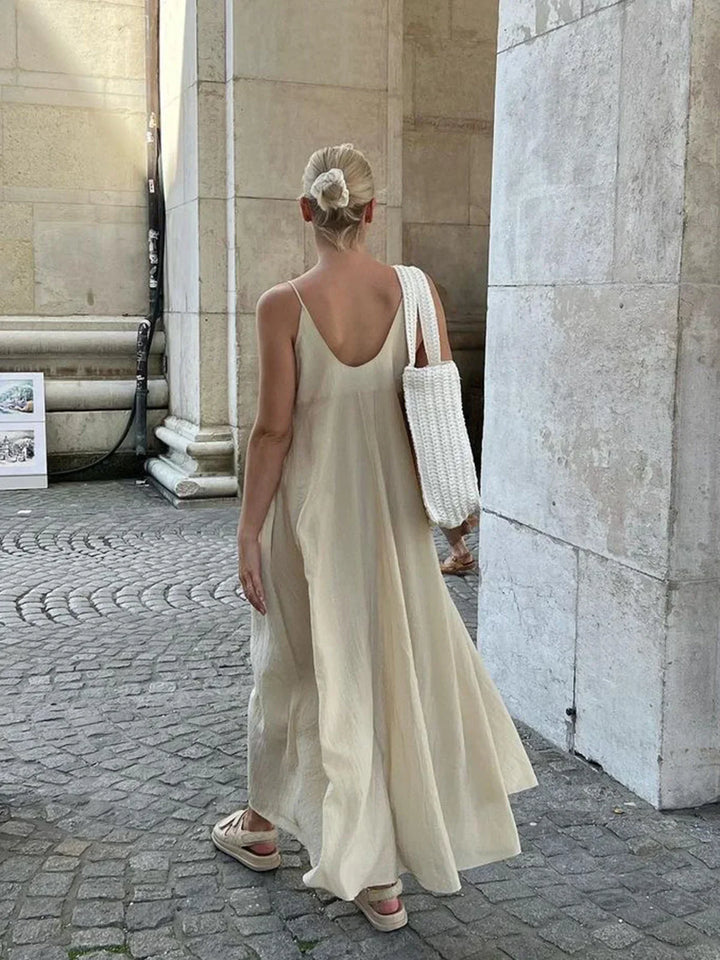 Women's Halter Neck Maxi Dress with Open Back and Flared Skirt