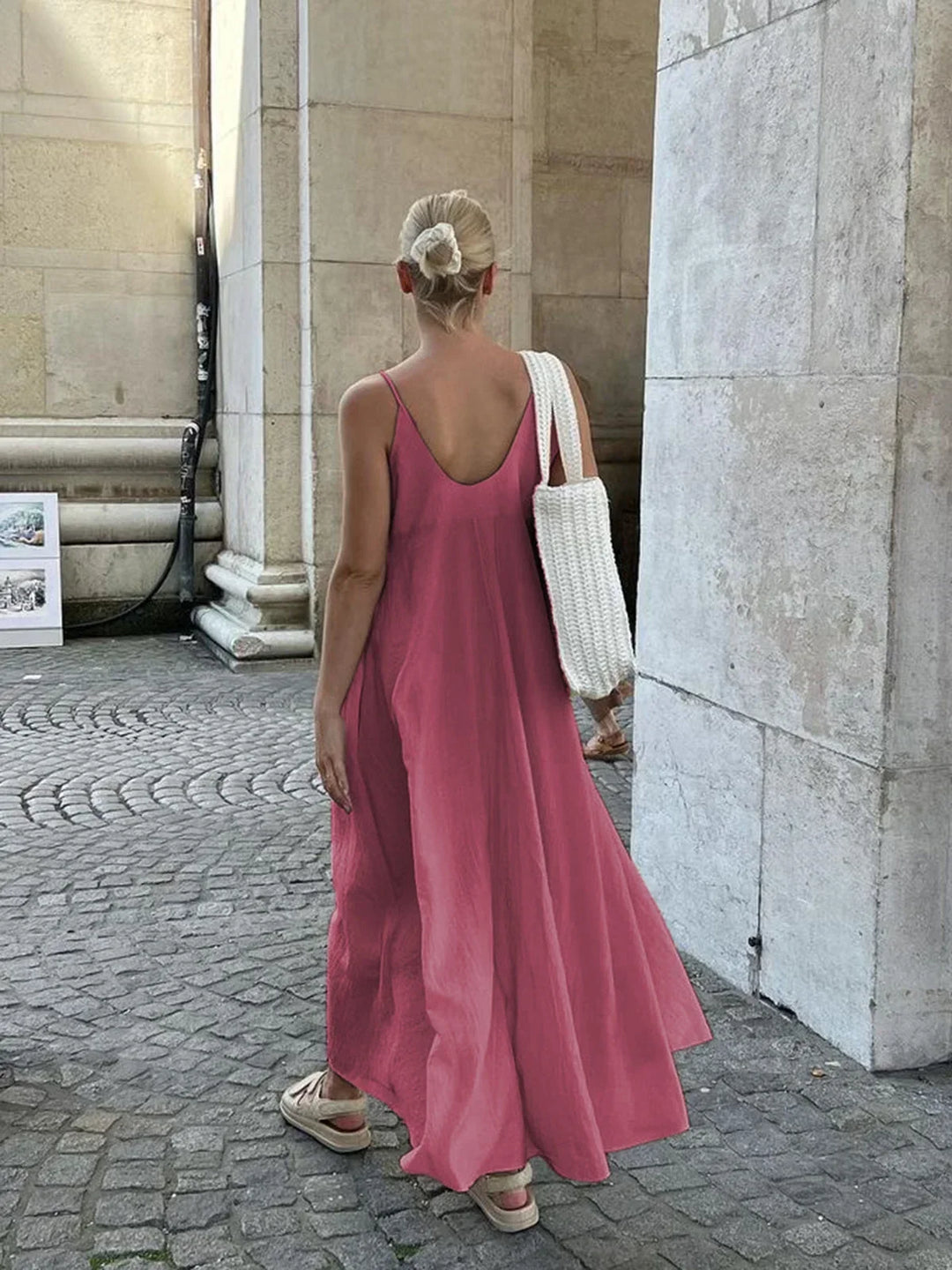 Women's Halter Neck Maxi Dress with Open Back and Flared Skirt
