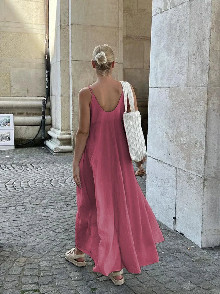 Women's Halter Neck Maxi Dress with Open Back and Flared Skirt