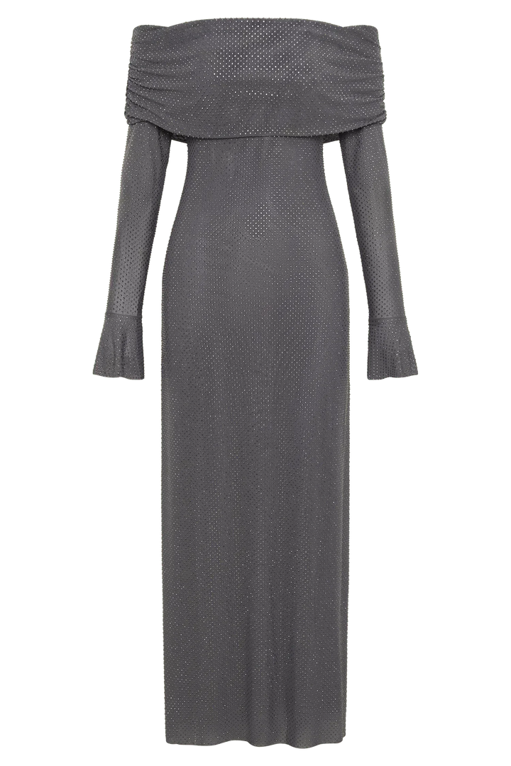 Women's Evening Maxi Dress with Off Shoulder Neckline and Long Sleeves