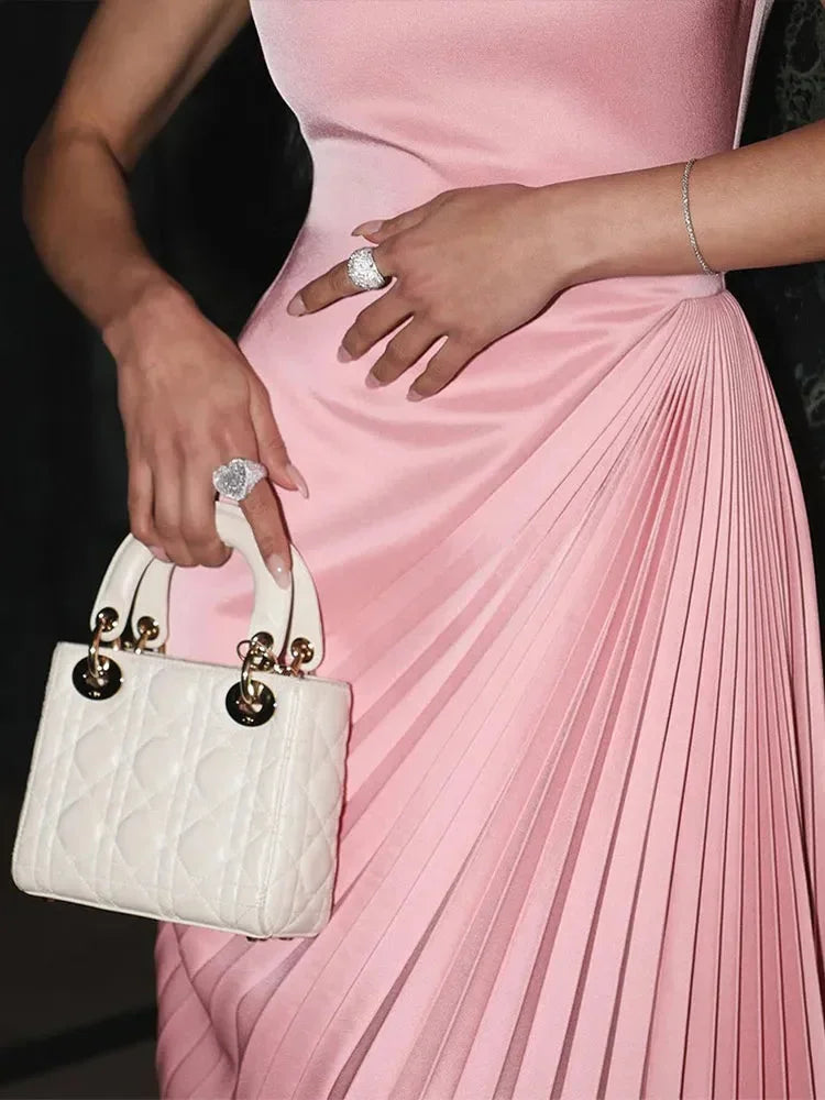 Women's Occasion Maxi Dress with High Neck and Pleated Skirt
