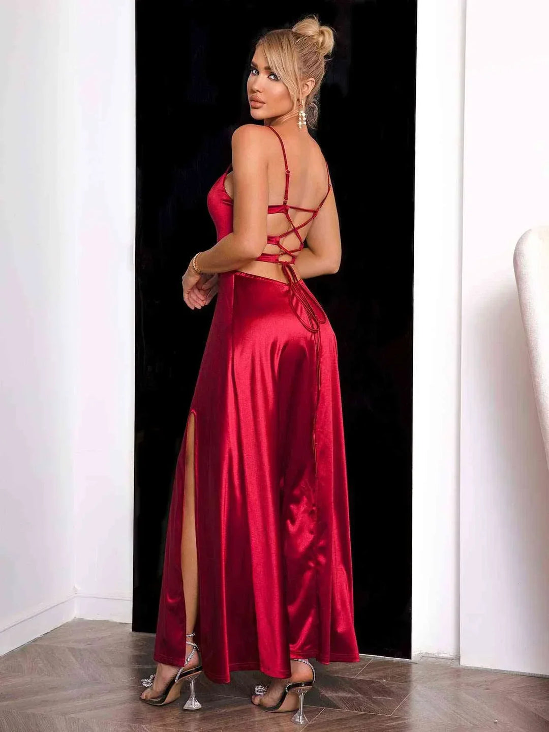 Women's Evening Maxi Dress with One Shoulder Neckline and High Split