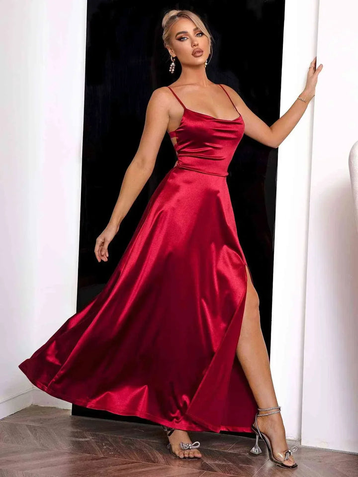 Women's Evening Maxi Dress with One Shoulder Neckline and High Split