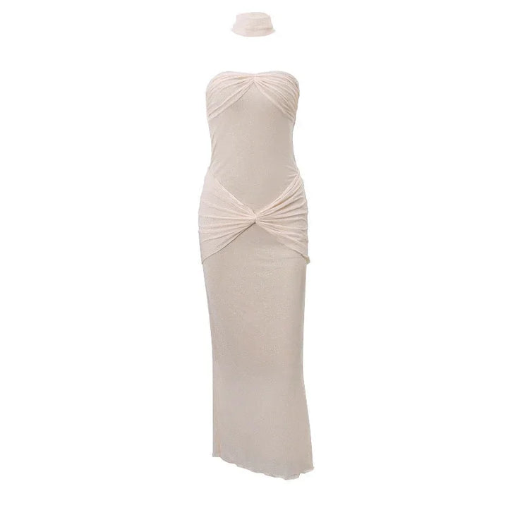 Women's Evening Maxi Dress with Square Neckline and Fitted Silhouette