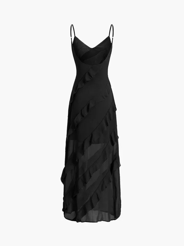 Women's Wedding Guest Asymmetrical Maxi Dress with Ruffle Detail