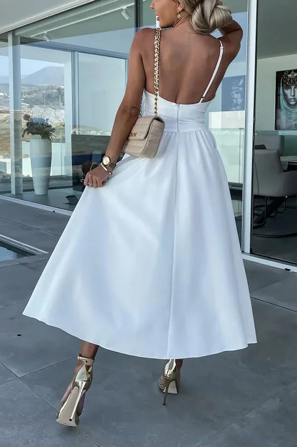 Women's Wedding Guest Midi Dress with Twist Front and Side Split