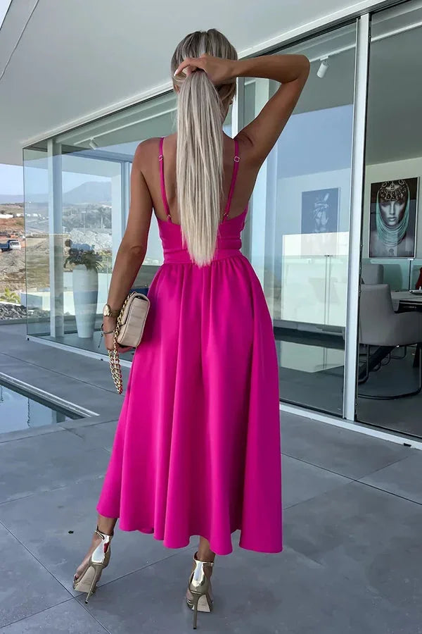 Women's Wedding Guest Midi Dress with Twist Front and Side Split