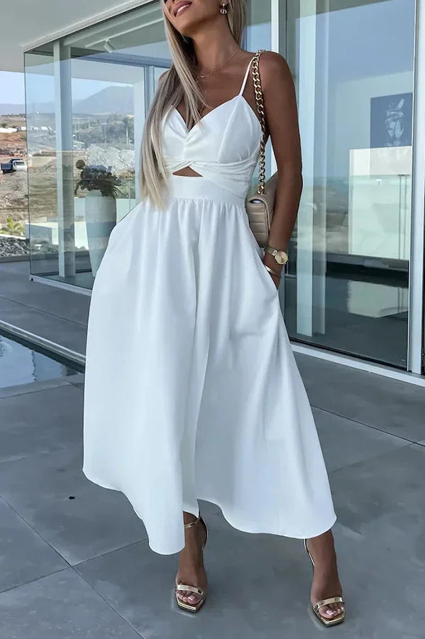 Women's Wedding Guest Midi Dress with Twist Front and Side Split