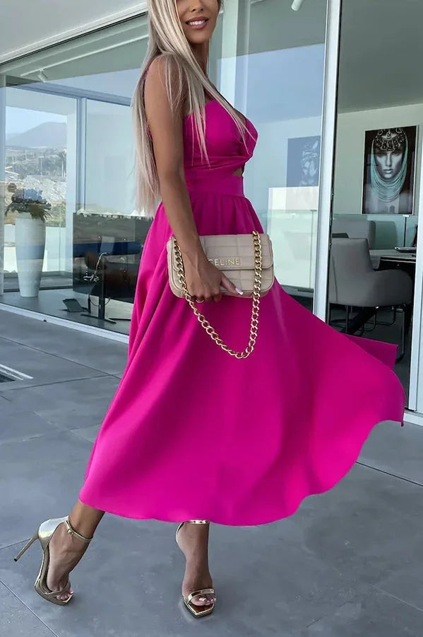 Women's Wedding Guest Midi Dress with Twist Front and Side Split