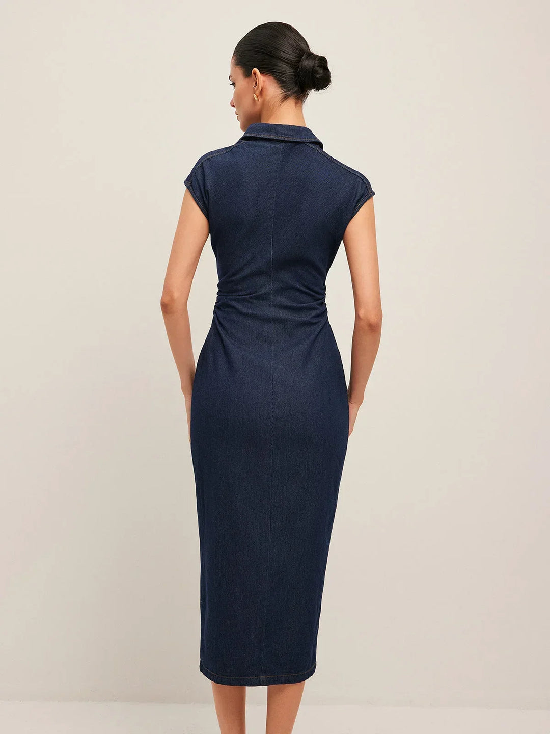 Women's Shirt Midi Dress with Button Front and Side Split