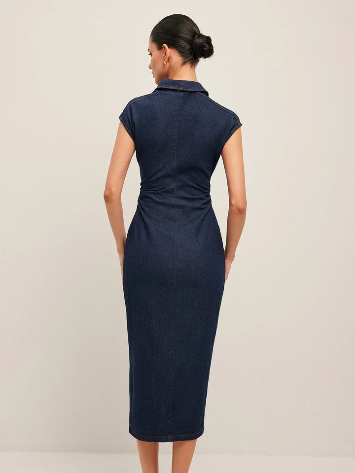 Women's Shirt Midi Dress with Button Front and Side Split