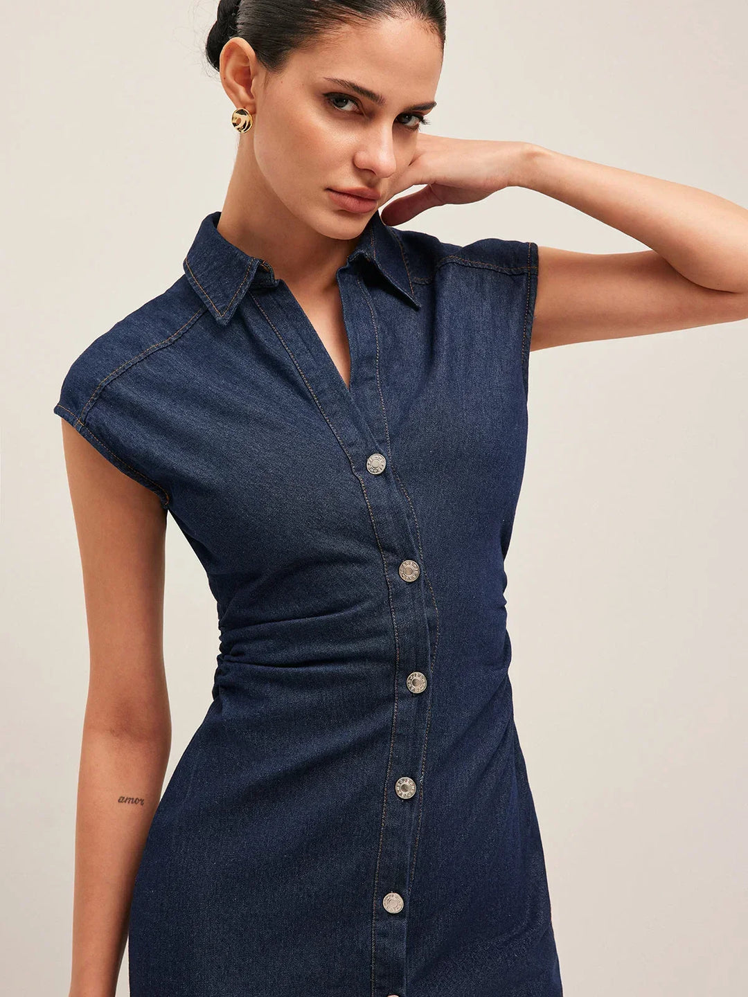 Women's Shirt Midi Dress with Button Front and Side Split