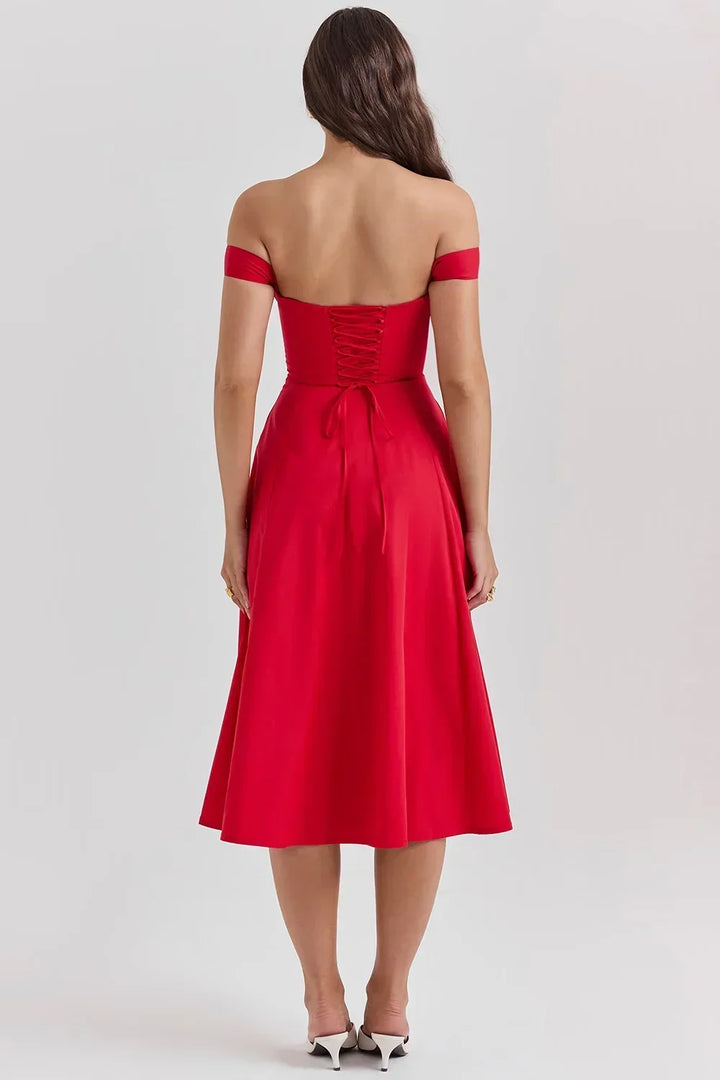 Women's Floral Midi Dress with Sweetheart Neckline and Fit and Flare Skirt