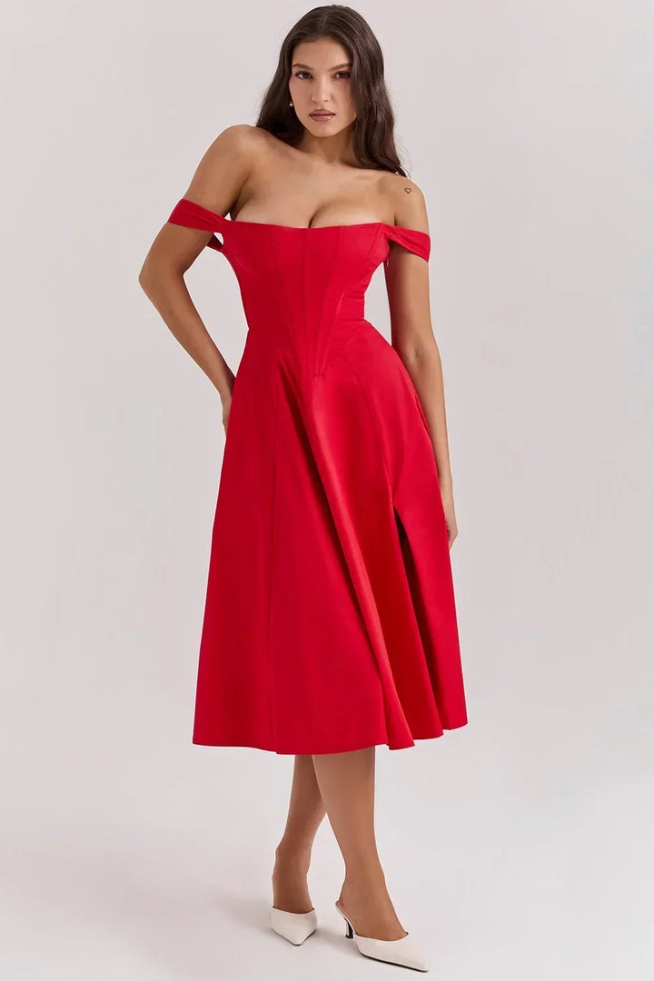Women's Floral Midi Dress with Sweetheart Neckline and Fit and Flare Skirt