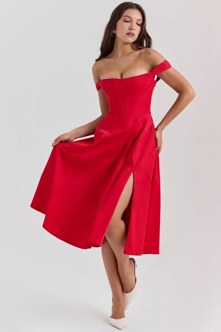 Women's Floral Midi Dress with Sweetheart Neckline and Fit and Flare Skirt
