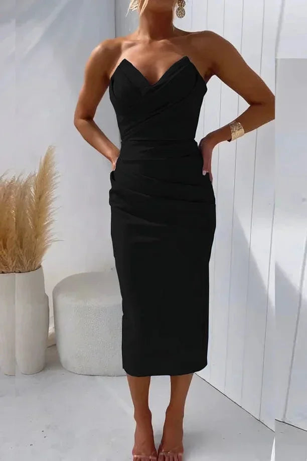 Women's Occasion Midi Dress with Cowl Neck and Ruched Detail