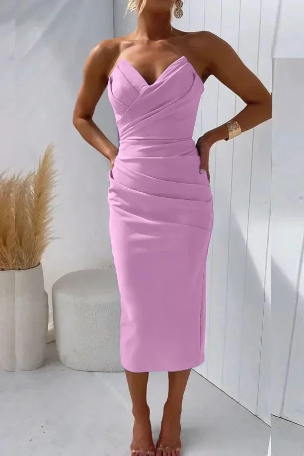 Women's Occasion Midi Dress with Cowl Neck and Ruched Detail