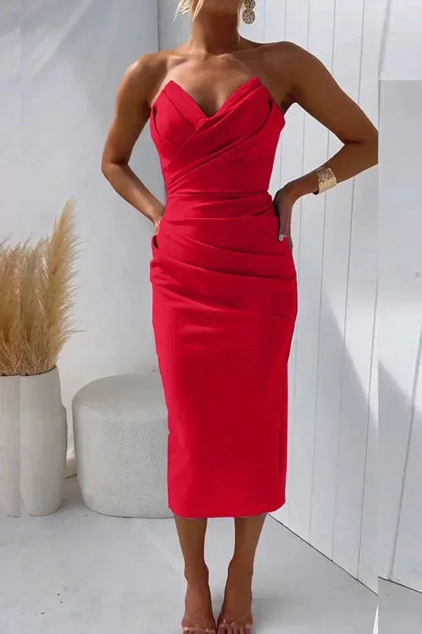 Women's Occasion Midi Dress with Cowl Neck and Ruched Detail
