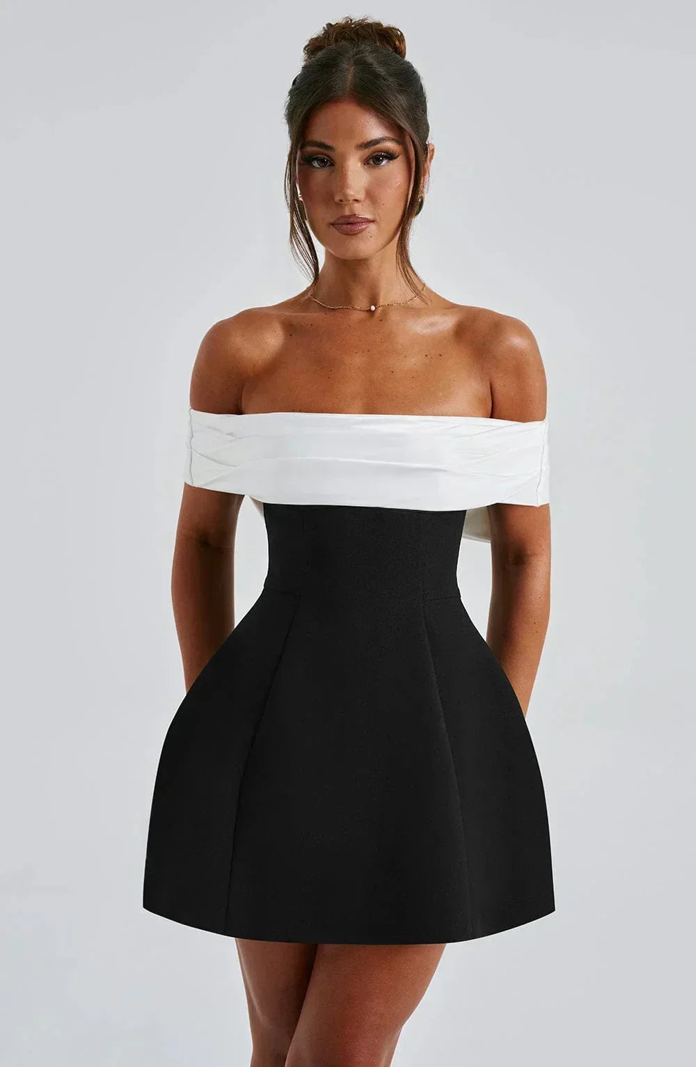 Women's Party Mini Dress with Off Shoulder Neckline and Bow Detail