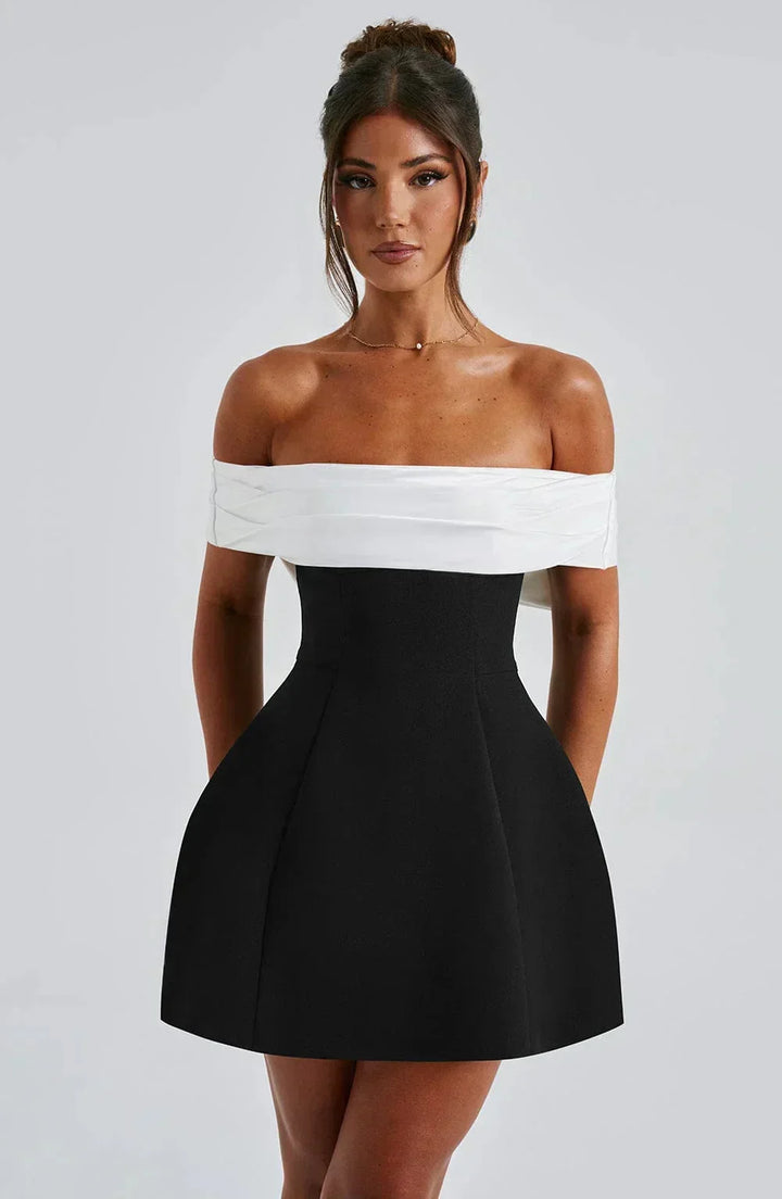 Women's Party Mini Dress with Off Shoulder Neckline and Bow Detail