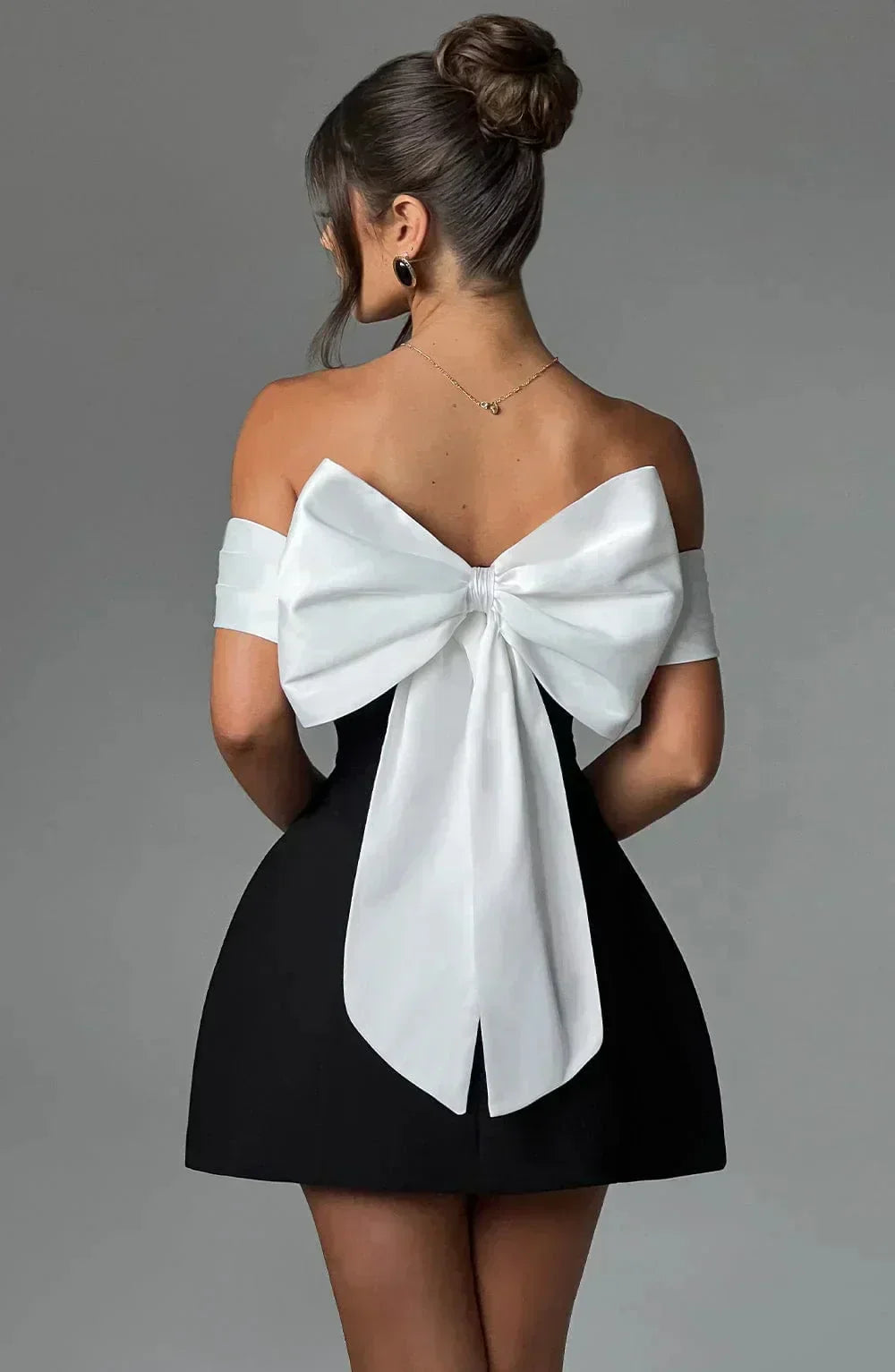 Women's Party Mini Dress with Off Shoulder Neckline and Bow Detail