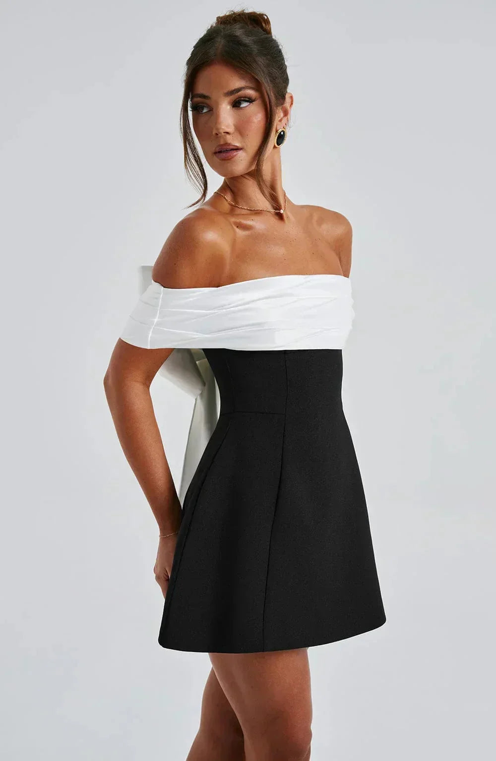 Women's Party Mini Dress with Off Shoulder Neckline and Bow Detail