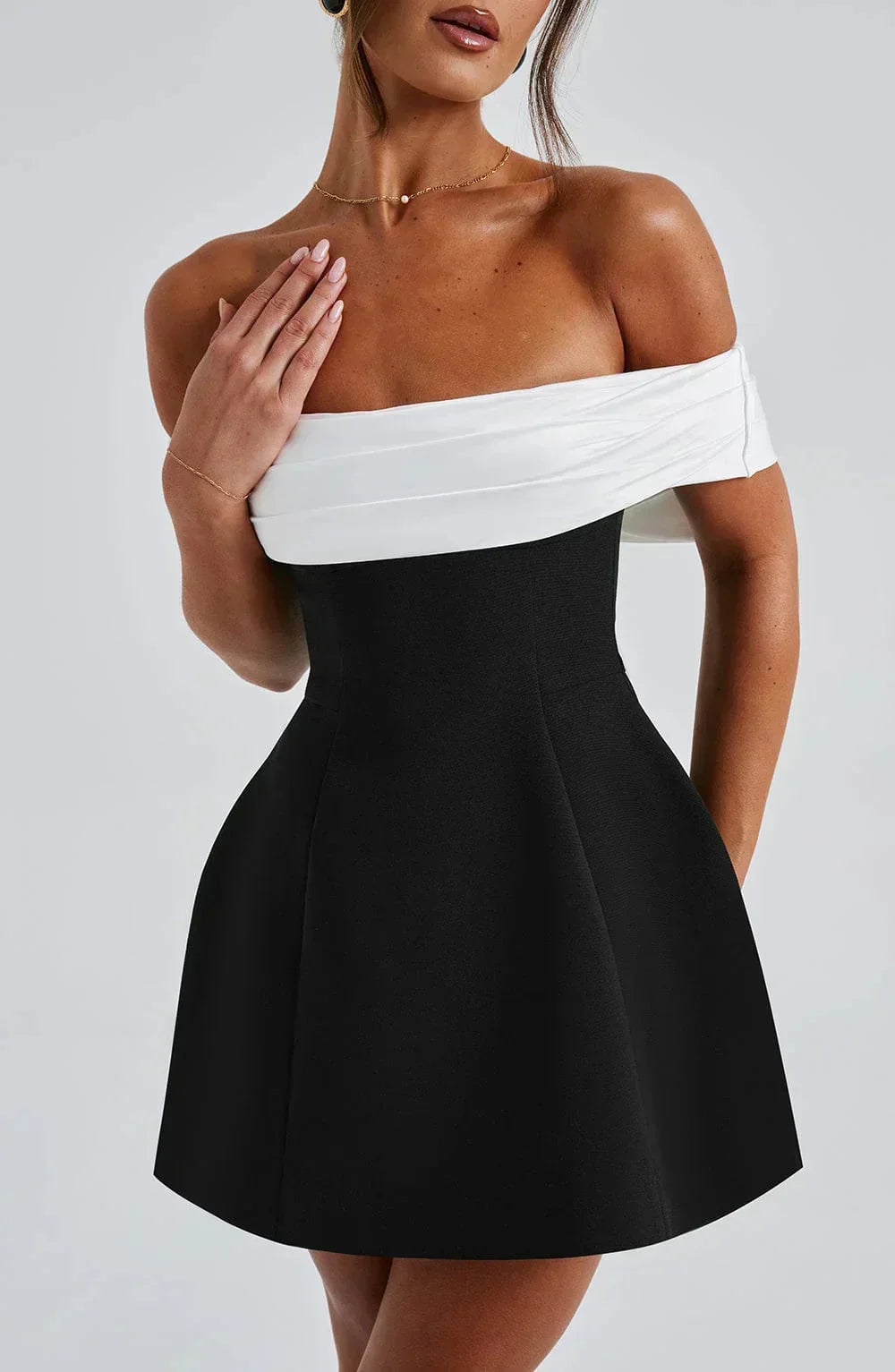 Women's Party Mini Dress with Off Shoulder Neckline and Bow Detail