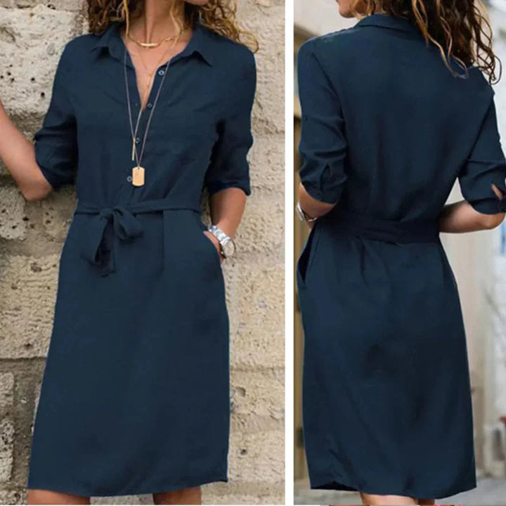 Women's Shirt Midi Dress with Button Front and Tie Waist