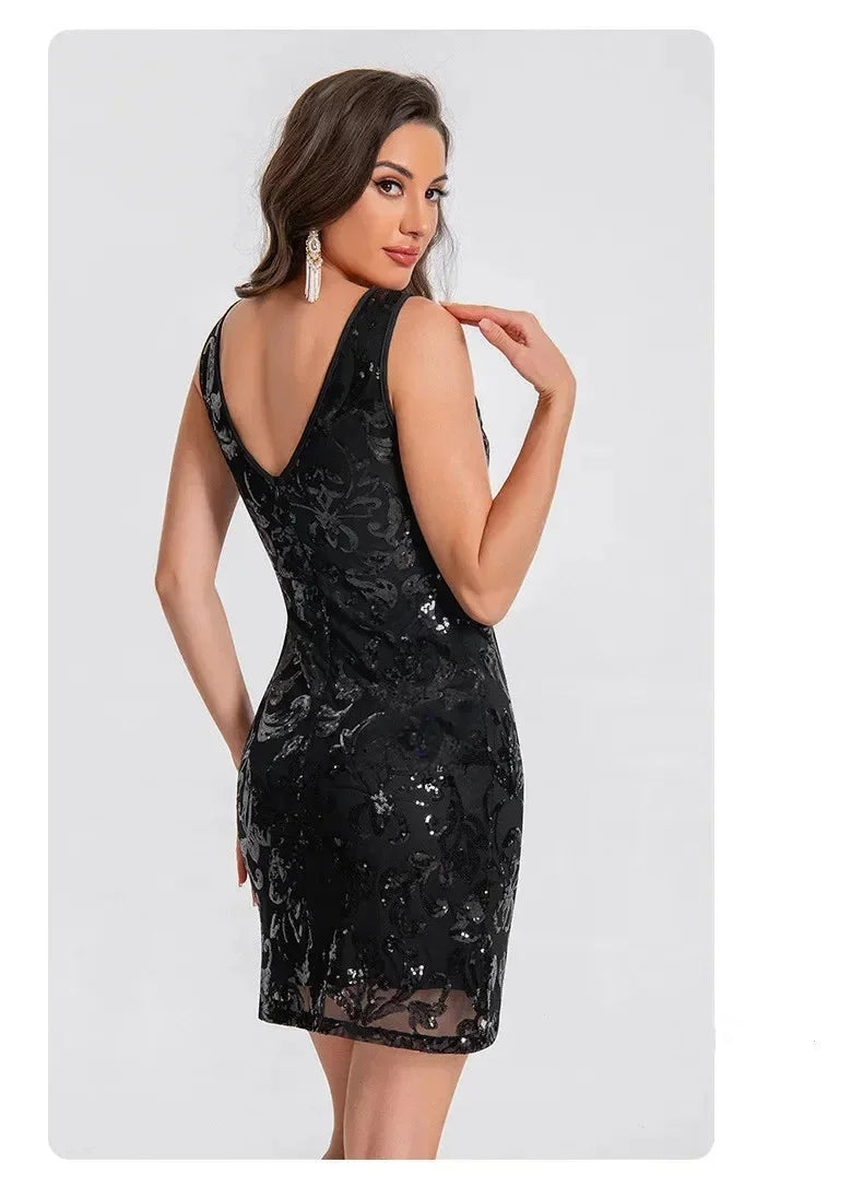 Women's Party Mini Dress with Sequin Detail and Sleeveless Design