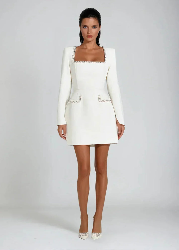 Women's Party Mini Dress with Square Neckline and Contrast Trim