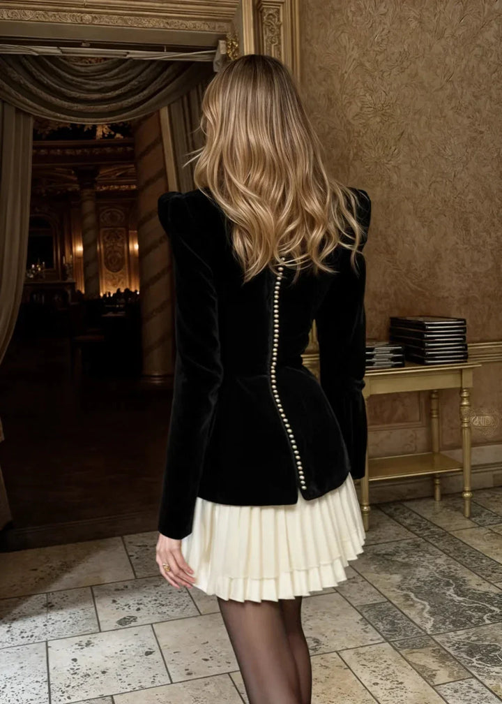 Women's Party Mini Dress with Long Sleeves and Contrast Pleated Hem