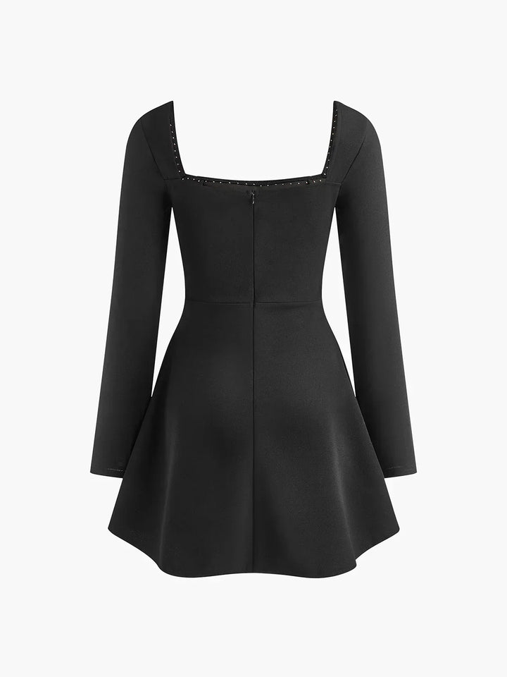 Women's Party Mini Dress with Square Neckline and Embellished Detail
