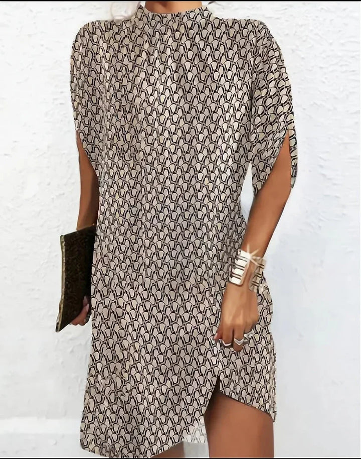 Women's Mini Dress with Batwing Sleeves and Pleated Neckline