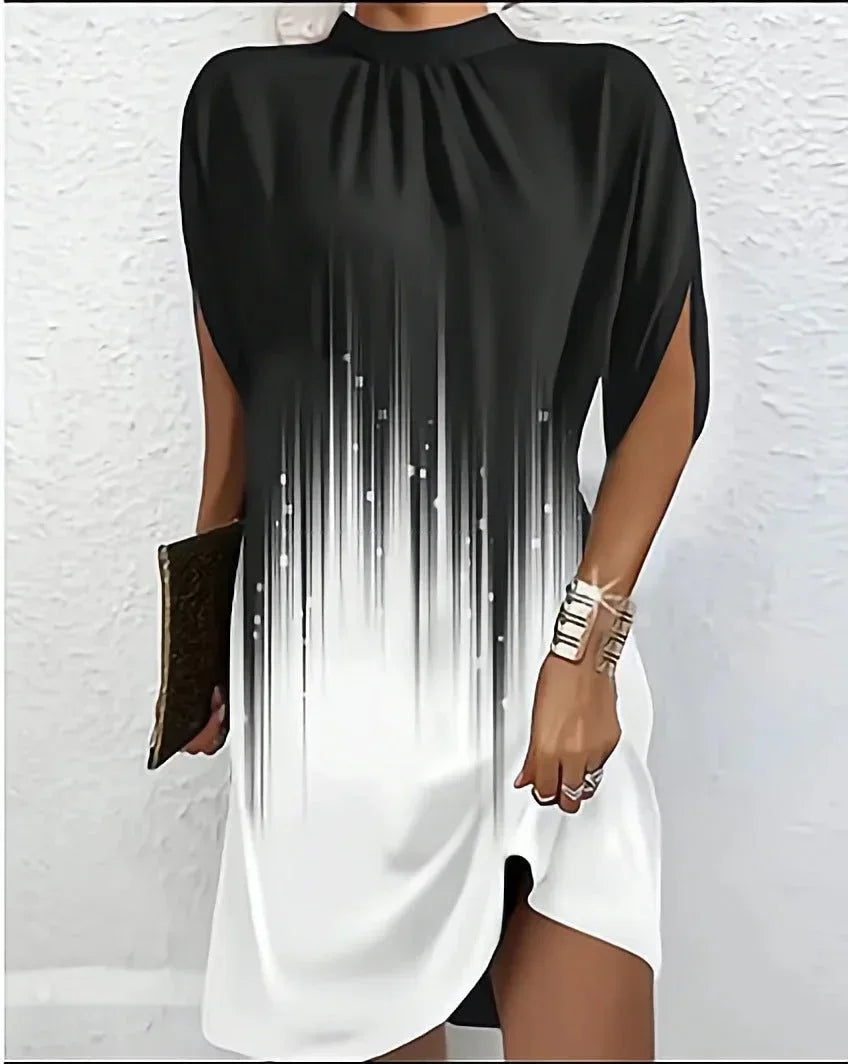 Women's Mini Dress with Batwing Sleeves and Pleated Neckline