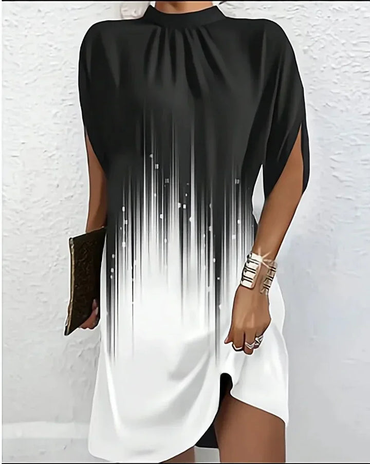 Women's Mini Dress with Batwing Sleeves and Pleated Neckline