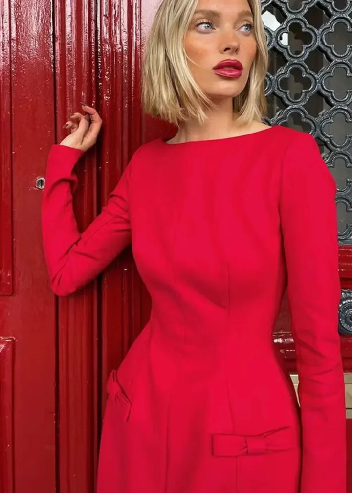 Women's Party Mini Dress with Long Sleeves and Draped Waist Detail